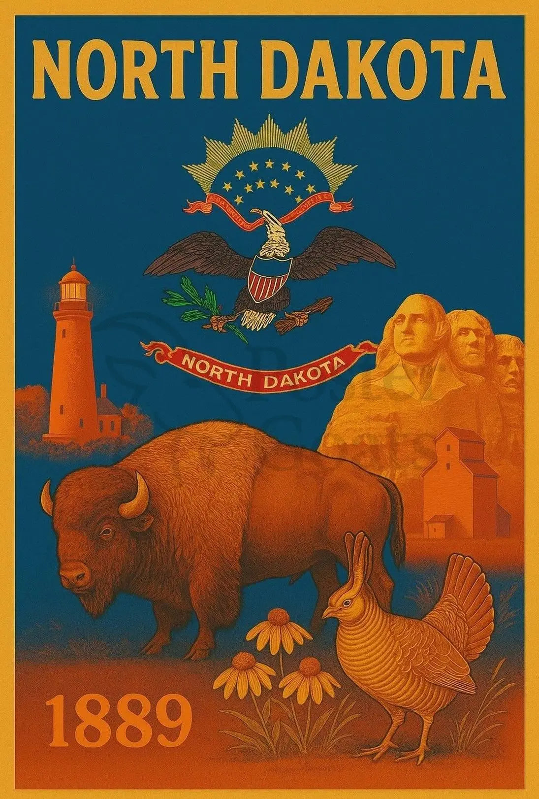 North Dakota 1889 Heritage Poster PosterGoat