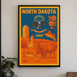 North Dakota Heritage Symbols Vintage Cultural or Heritage Poster PosterGoat