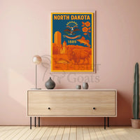 North Dakota Heritage Symbols Vintage Cultural or Heritage Poster PosterGoat