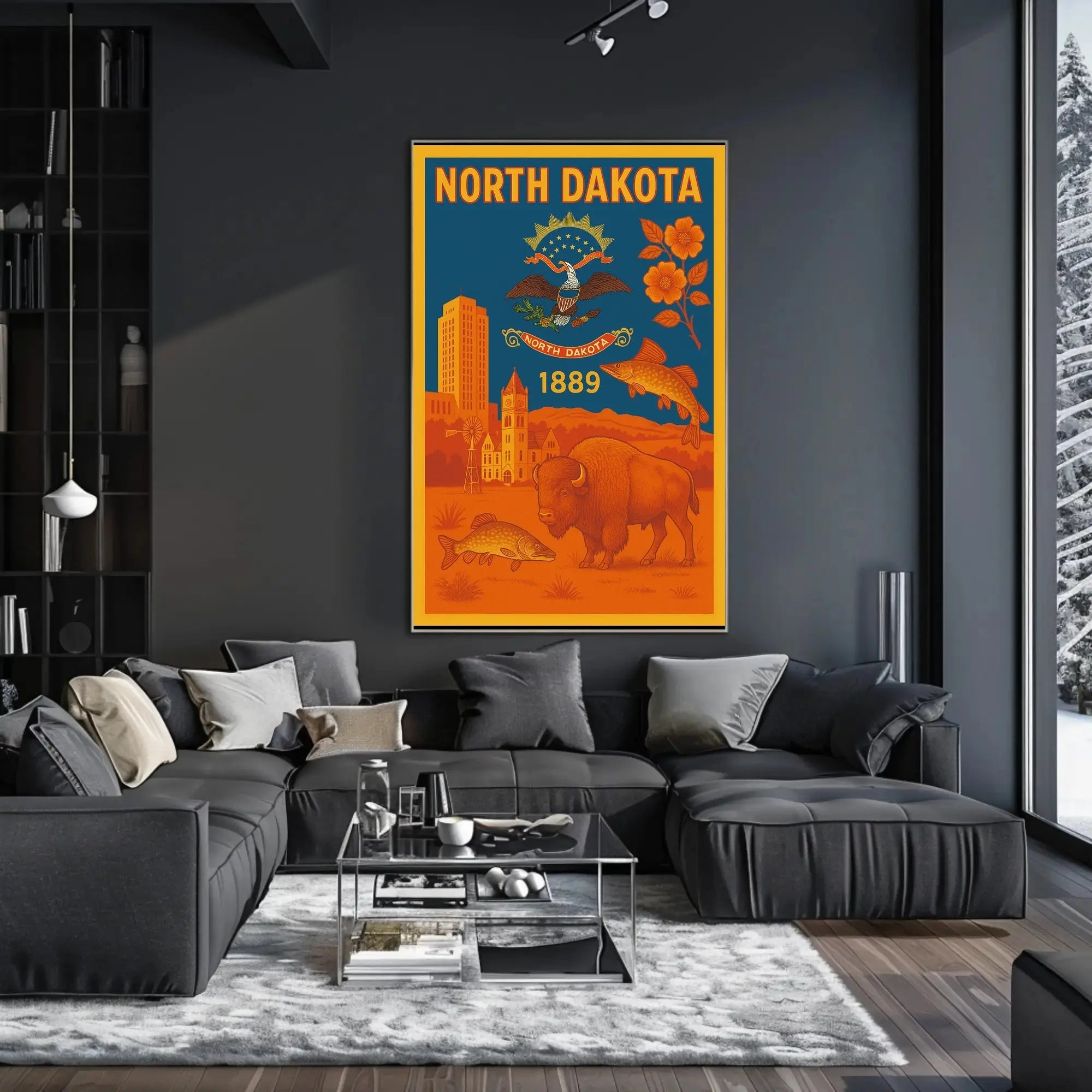 North Dakota Heritage Symbols Vintage Cultural or Heritage Poster PosterGoat