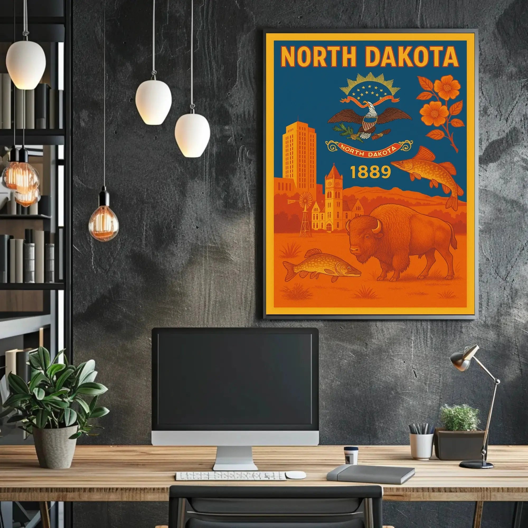 North Dakota Heritage Symbols Vintage Cultural or Heritage Poster PosterGoat