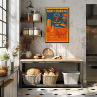 North Dakota Heritage Symbols Vintage Cultural or Heritage Poster PosterGoat