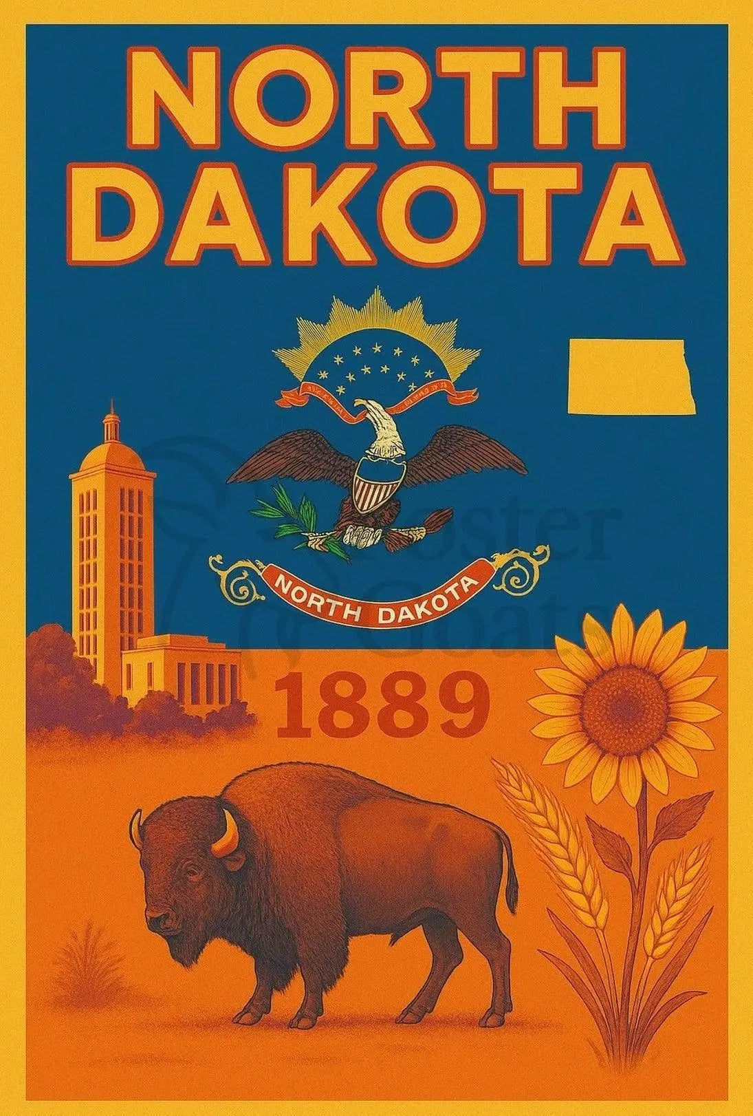 North Dakota Statehood 1889 Cultural Heritage Vintage Poster PosterGoat