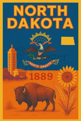 North Dakota Statehood 1889 Cultural Heritage Vintage Poster PosterGoat