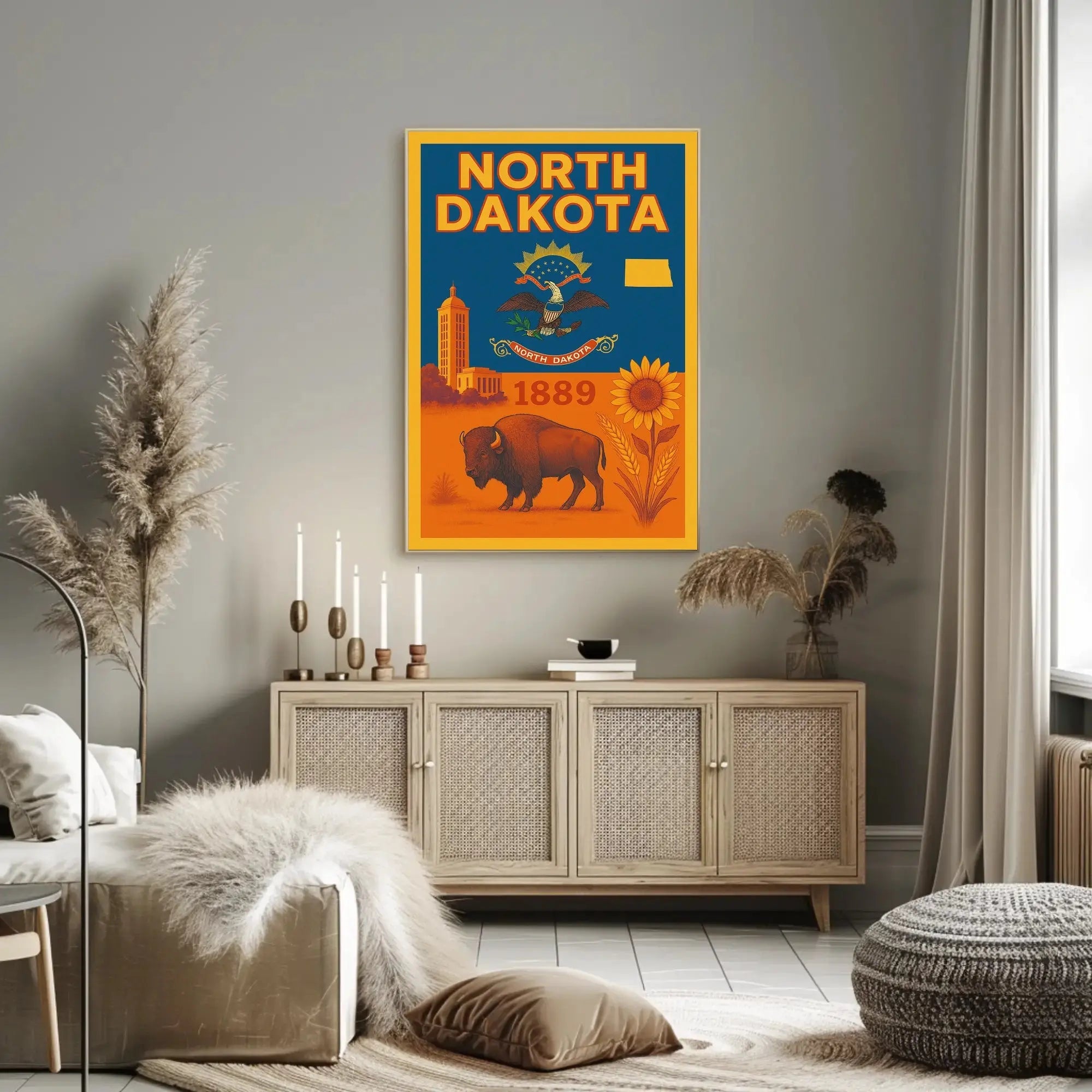 North Dakota Statehood 1889 Cultural Heritage Vintage Poster PosterGoat
