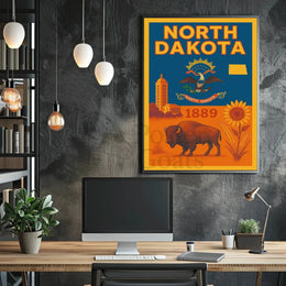 North Dakota Statehood 1889 Cultural Heritage Vintage Poster PosterGoat