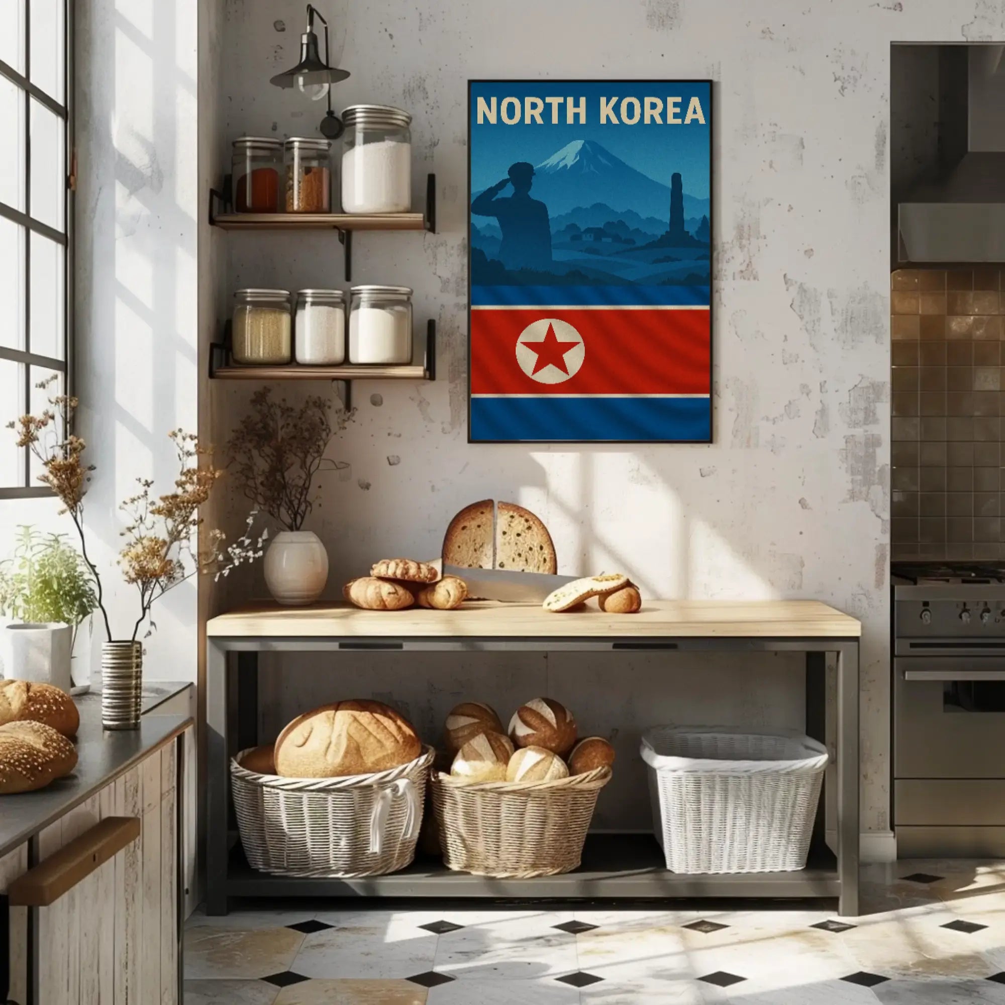 North Korean Nationalism Silhouette Art Propaganda Poster PosterGoat
