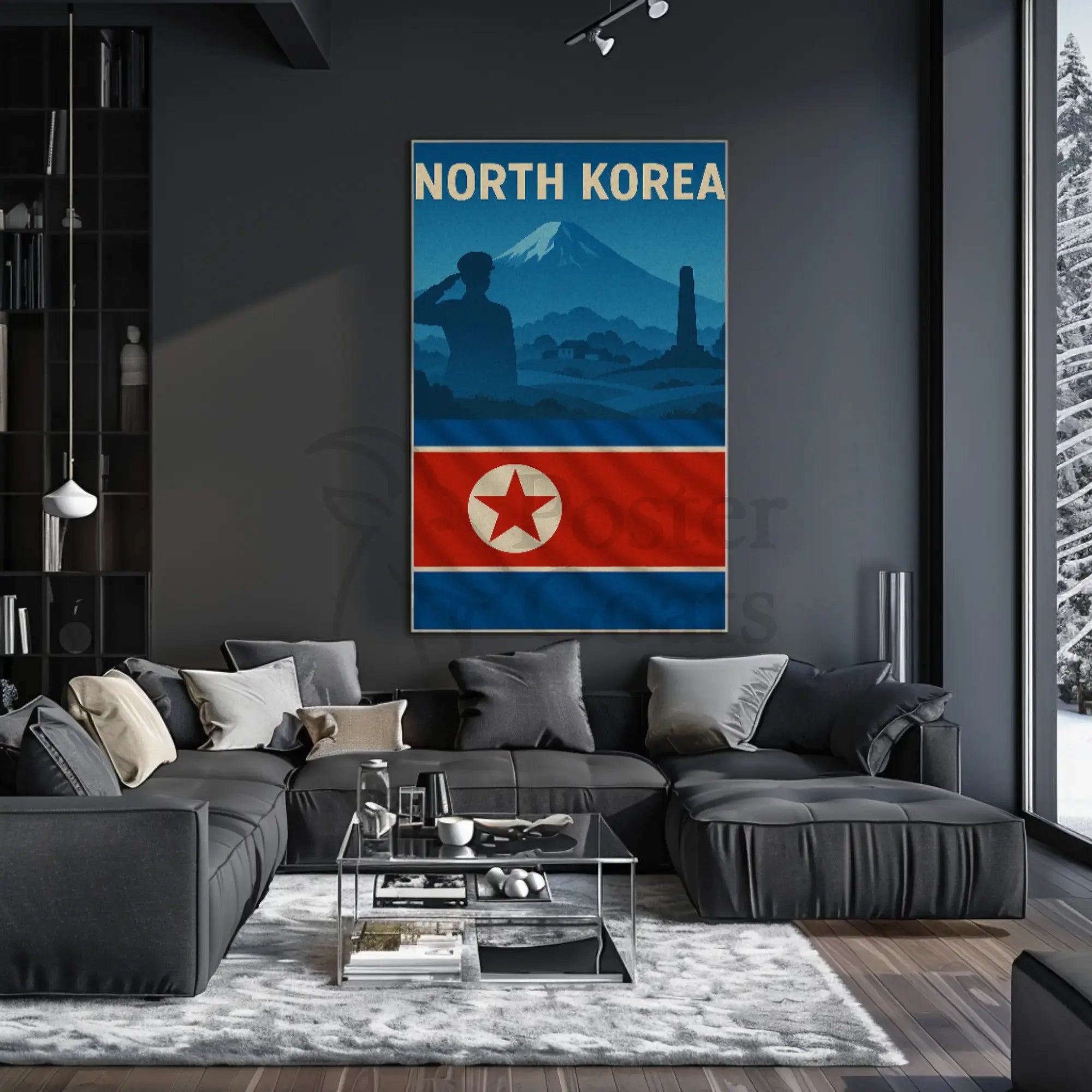 North Korean Nationalism Silhouette Art Propaganda Poster PosterGoat