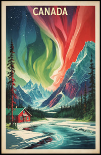 Northern Lights Canadian Wilderness Vintage Travel Poster PosterGoat