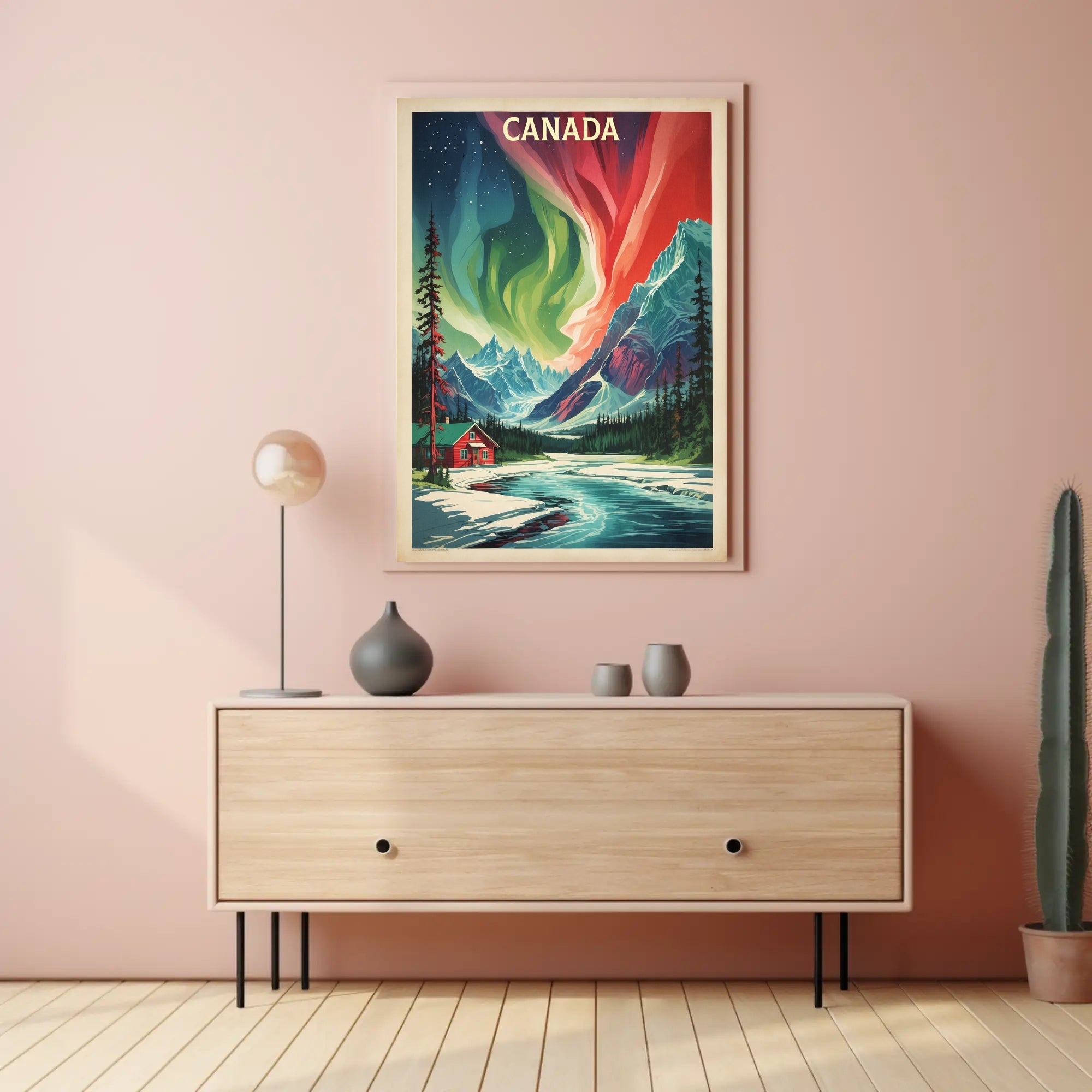 Northern Lights Canadian Wilderness Vintage Travel Poster PosterGoat