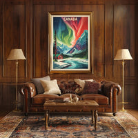Northern Lights Canadian Wilderness Vintage Travel Poster PosterGoat