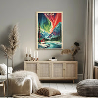 Northern Lights Canadian Wilderness Vintage Travel Poster PosterGoat