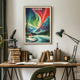 Northern Lights Canadian Wilderness Vintage Travel Poster PosterGoat