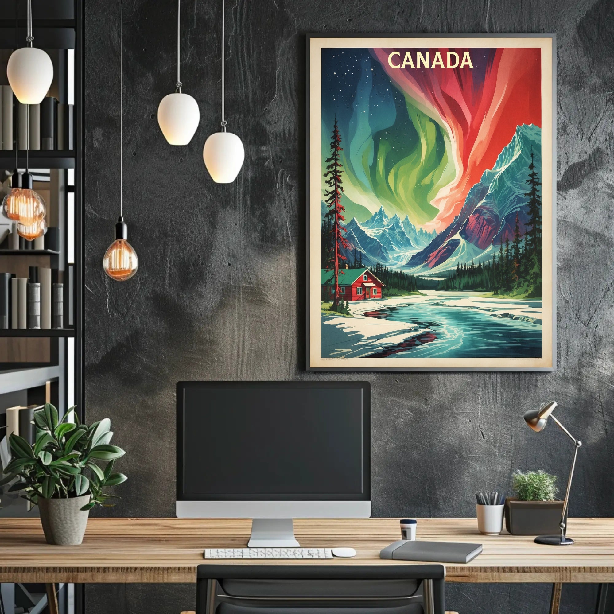 Northern Lights Canadian Wilderness Vintage Travel Poster PosterGoat