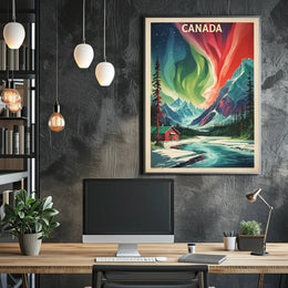 Northern Lights Canadian Wilderness Vintage Travel Poster PosterGoat