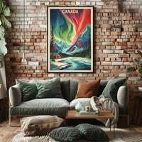 Northern Lights Canadian Wilderness Vintage Travel Poster PosterGoat