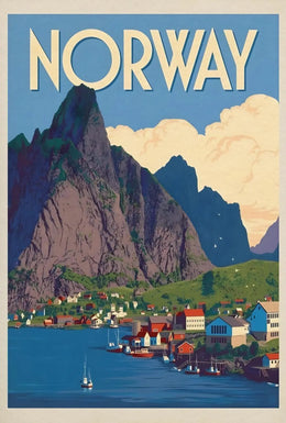Norway Scenic Coastal Village Vintage Travel Poster PosterGoat