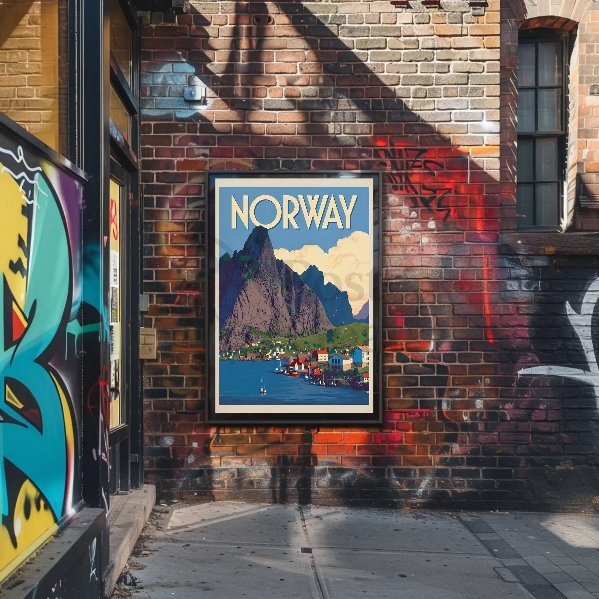 Norway Scenic Coastal Village Vintage Travel Poster PosterGoat