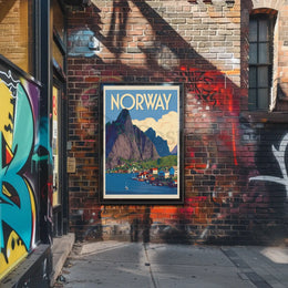 Norway Scenic Coastal Village Vintage Travel Poster PosterGoat