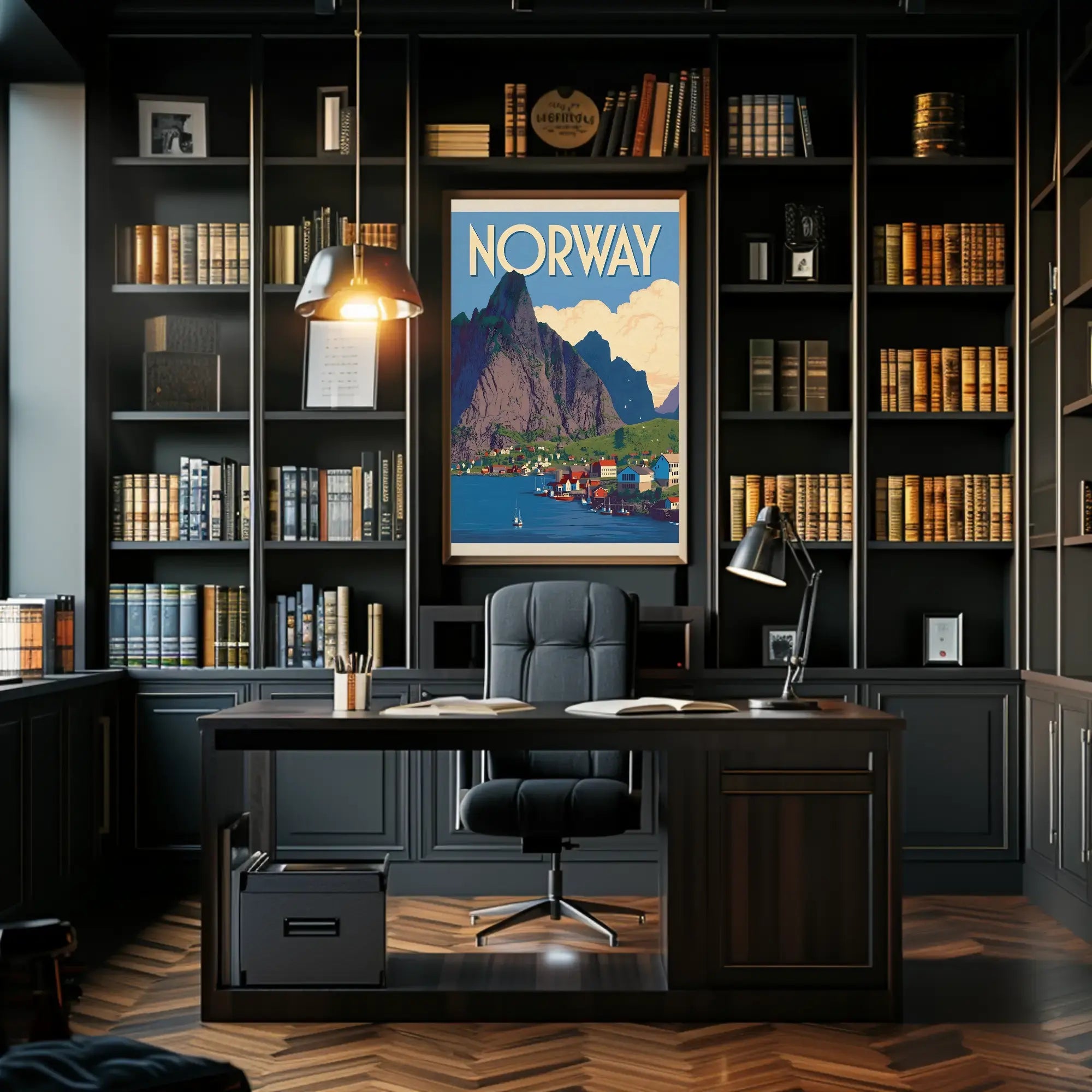 Norway Scenic Coastal Village Vintage Travel Poster PosterGoat