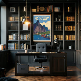 Norway Scenic Coastal Village Vintage Travel Poster PosterGoat