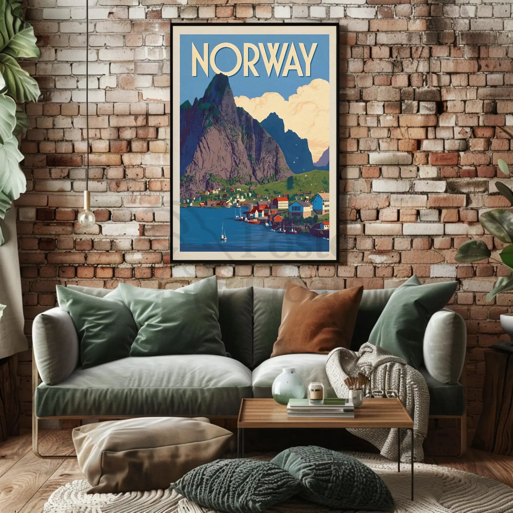 Norway Scenic Coastal Village Vintage Travel Poster PosterGoat