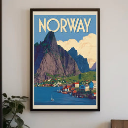 Norway Scenic Coastal Village Vintage Travel Poster PosterGoat