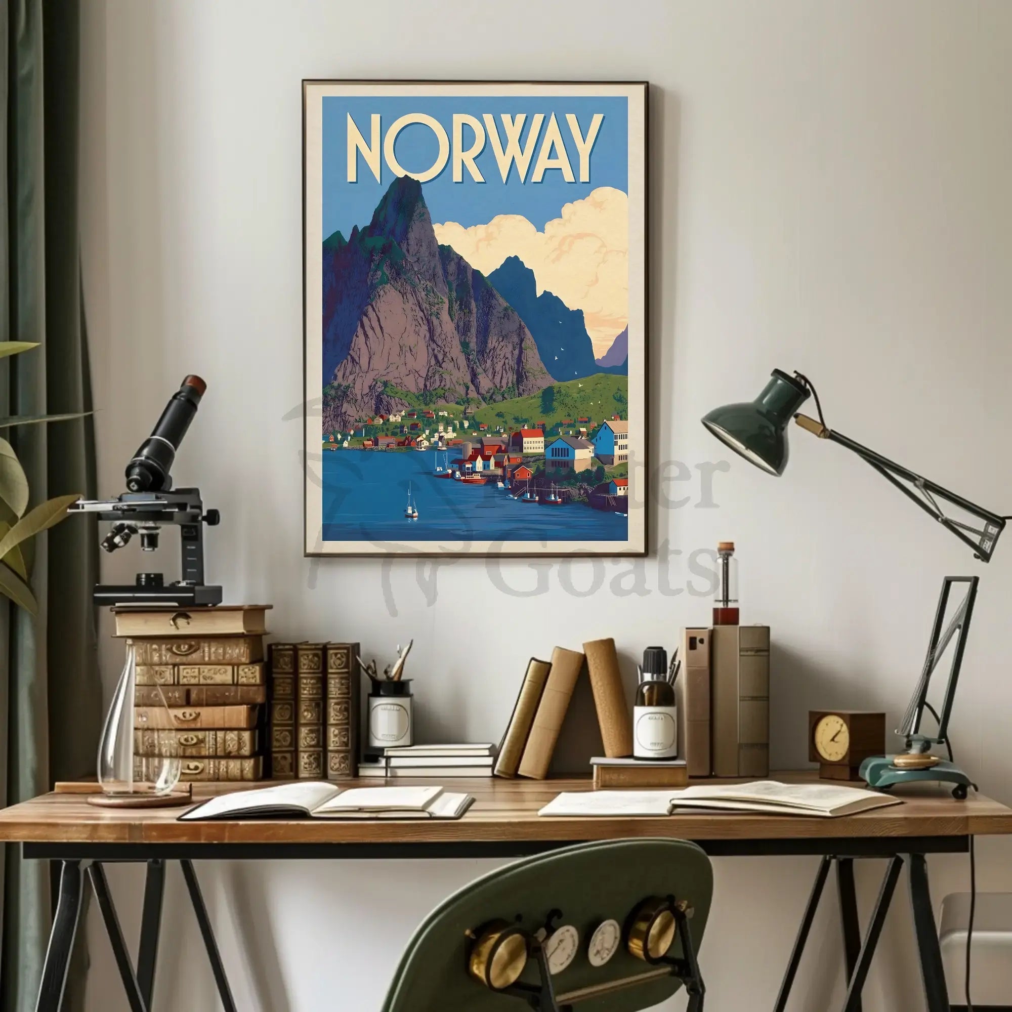 Norway Scenic Coastal Village Vintage Travel Poster PosterGoat