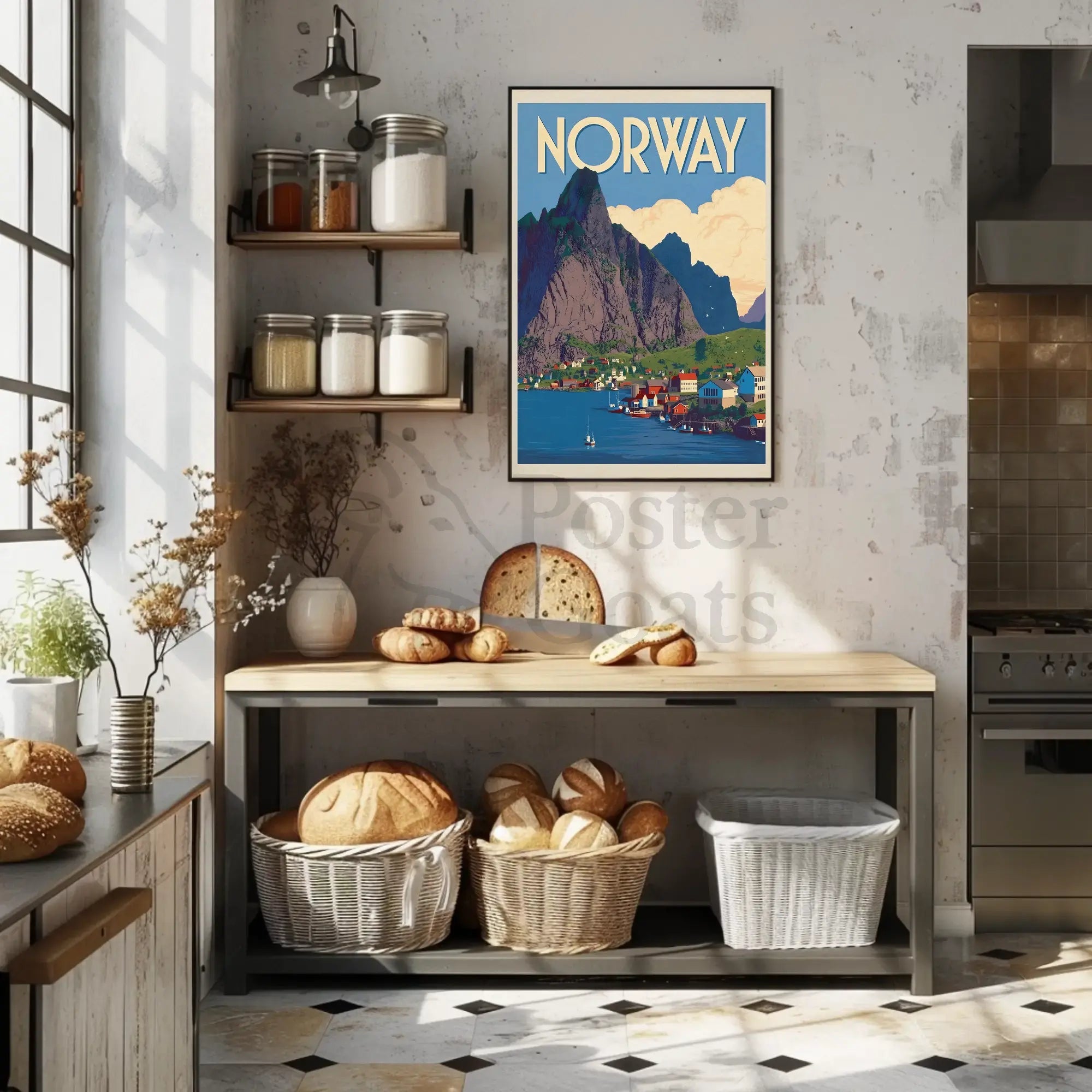 Norway Scenic Coastal Village Vintage Travel Poster PosterGoat