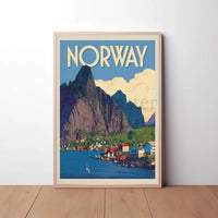 Norway Scenic Coastal Village Vintage Travel Poster PosterGoat