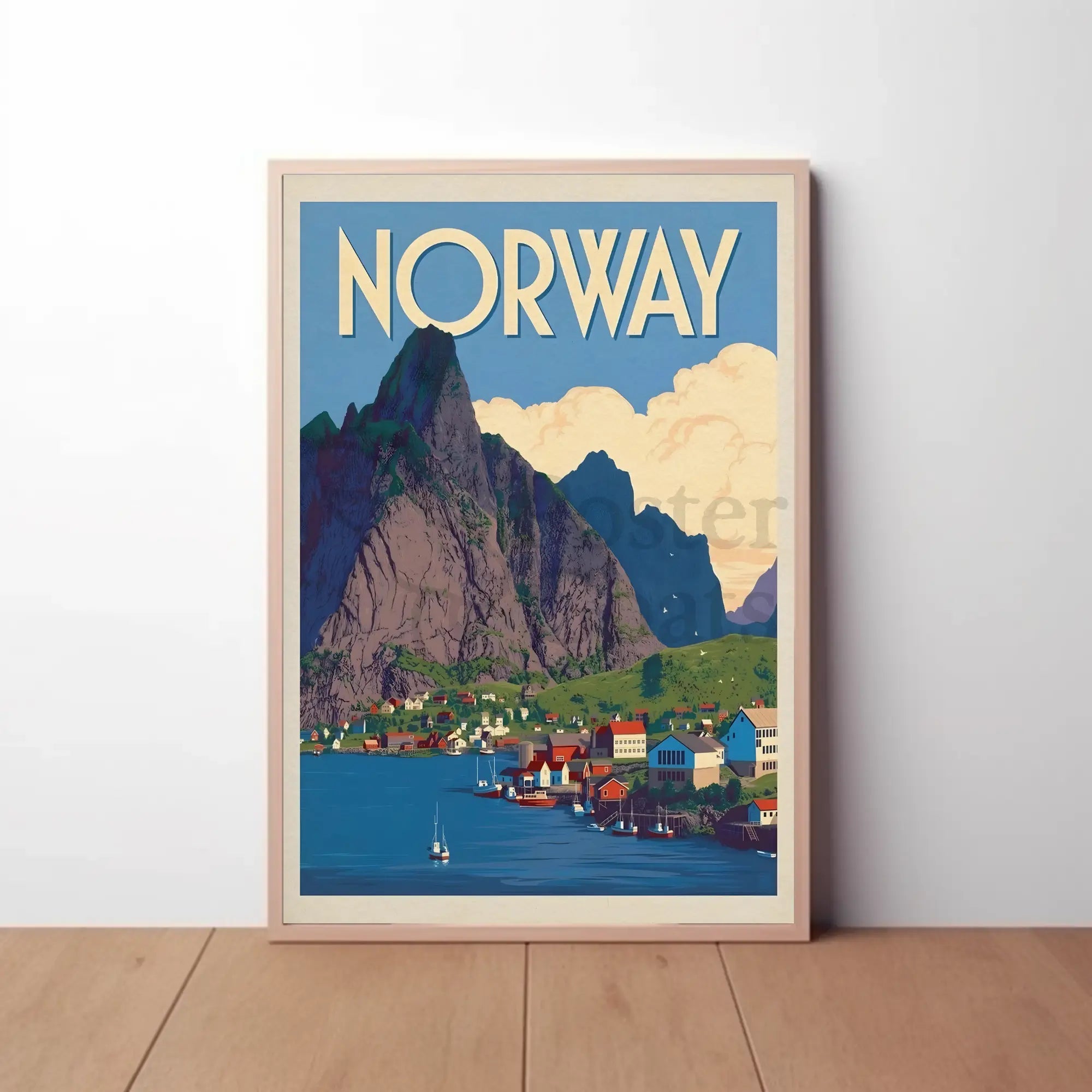 Norway Scenic Coastal Village Vintage Travel Poster PosterGoat