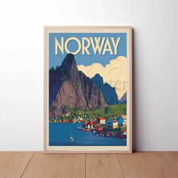 Norway Scenic Coastal Village Vintage Travel Poster PosterGoat
