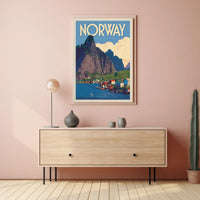 Norway Scenic Coastal Village Vintage Travel Poster PosterGoat