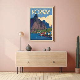 Norway Scenic Coastal Village Vintage Travel Poster PosterGoat