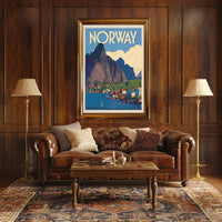 Norway Scenic Coastal Village Vintage Travel Poster PosterGoat