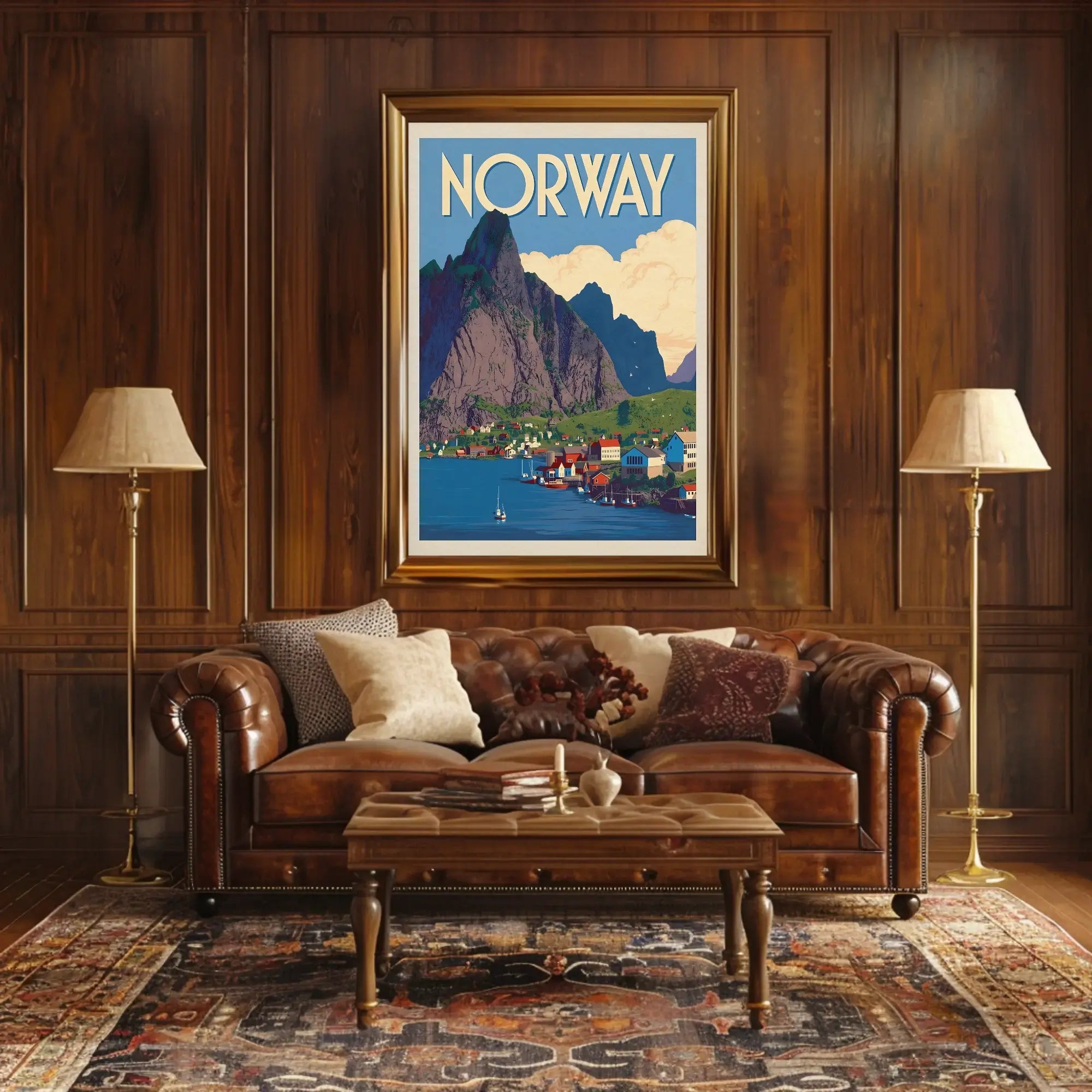 Norway Scenic Coastal Village Vintage Travel Poster PosterGoat