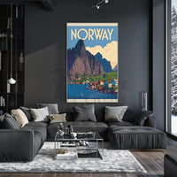 Norway Scenic Coastal Village Vintage Travel Poster PosterGoat