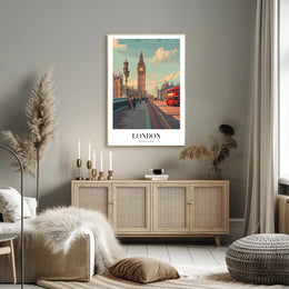 Nostalgic London Cityscape Vintage Illustration Urban or Cityscape Poster PosterGoat