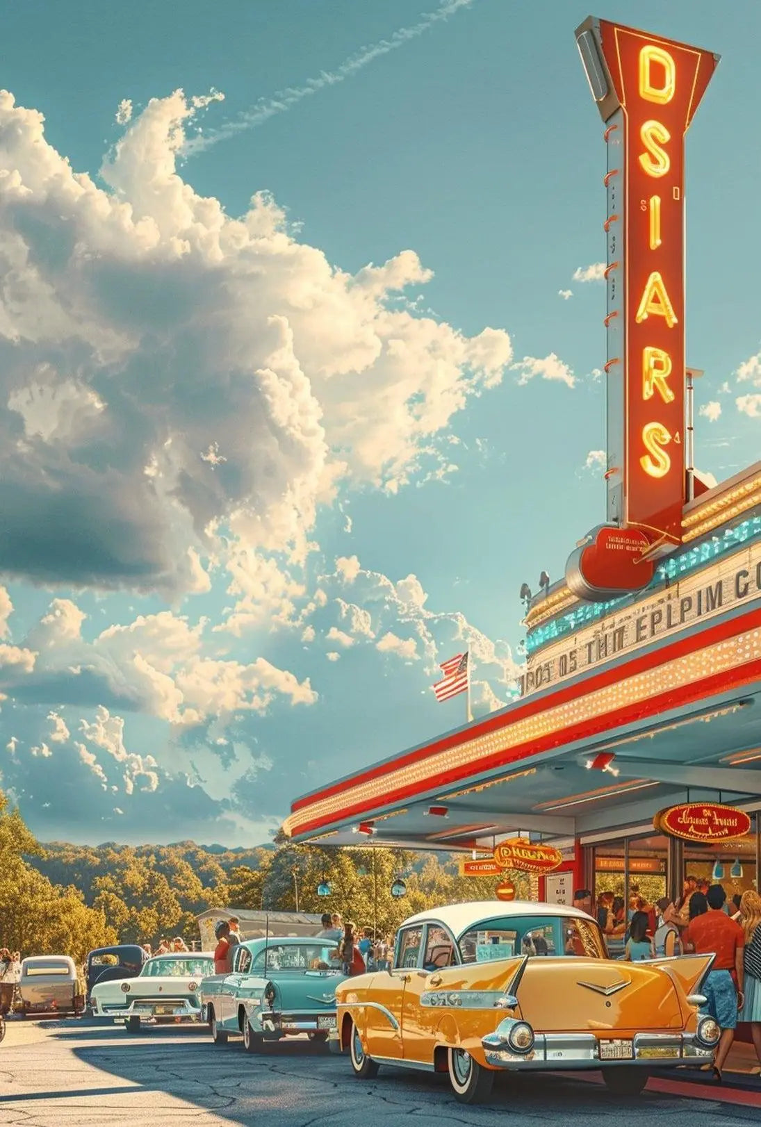 Nostalgic Mid-Century American Diner Scene Artistic Poster PosterGoat