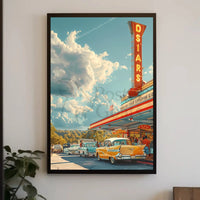 Nostalgic Mid-Century American Diner Scene Artistic Poster PosterGoat