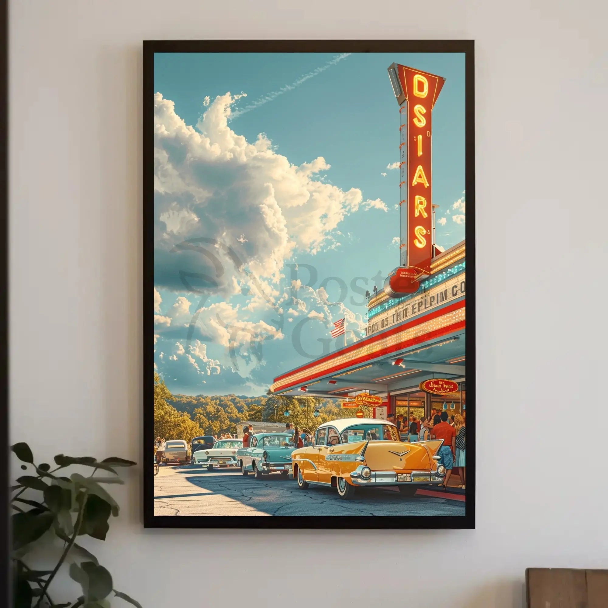 Nostalgic Mid-Century American Diner Scene Artistic Poster PosterGoat