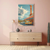 Nostalgic Mid-Century American Diner Scene Artistic Poster PosterGoat