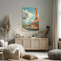 Nostalgic Mid-Century American Diner Scene Artistic Poster PosterGoat