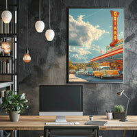 Nostalgic Mid-Century American Diner Scene Artistic Poster PosterGoat