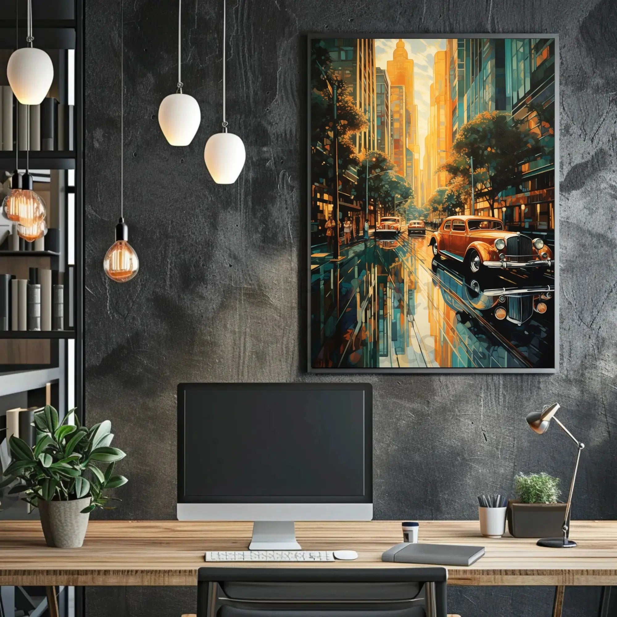 Nostalgic Urban Street Scene 1930s Artistic Poster PosterGoat