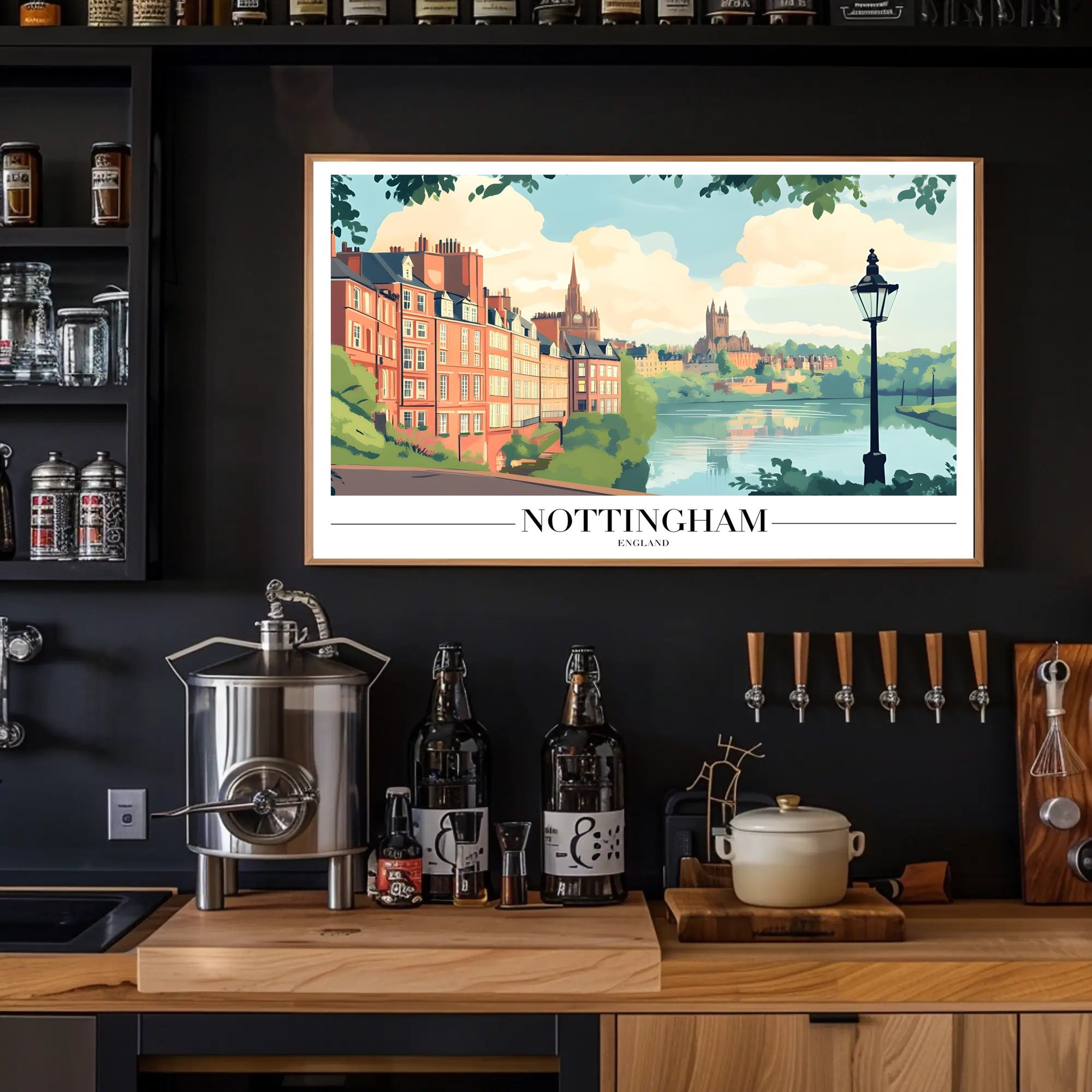 Nottingham Riverside Charm: Scenic Travel Poster PosterGoat