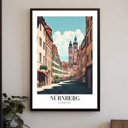 Nürnberg Vintage Architecture Street Scene Urban or Cityscape Poster PosterGoat