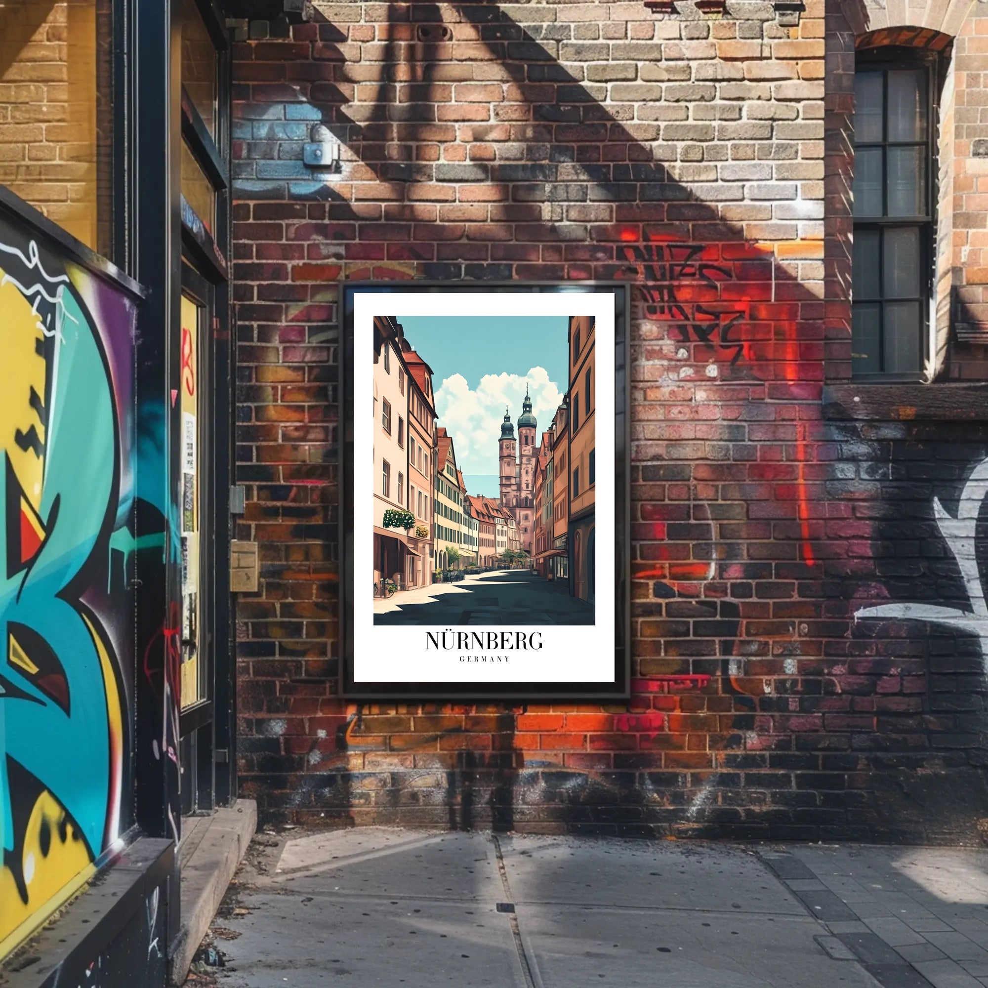 Nürnberg Vintage Architecture Street Scene Urban or Cityscape Poster PosterGoat