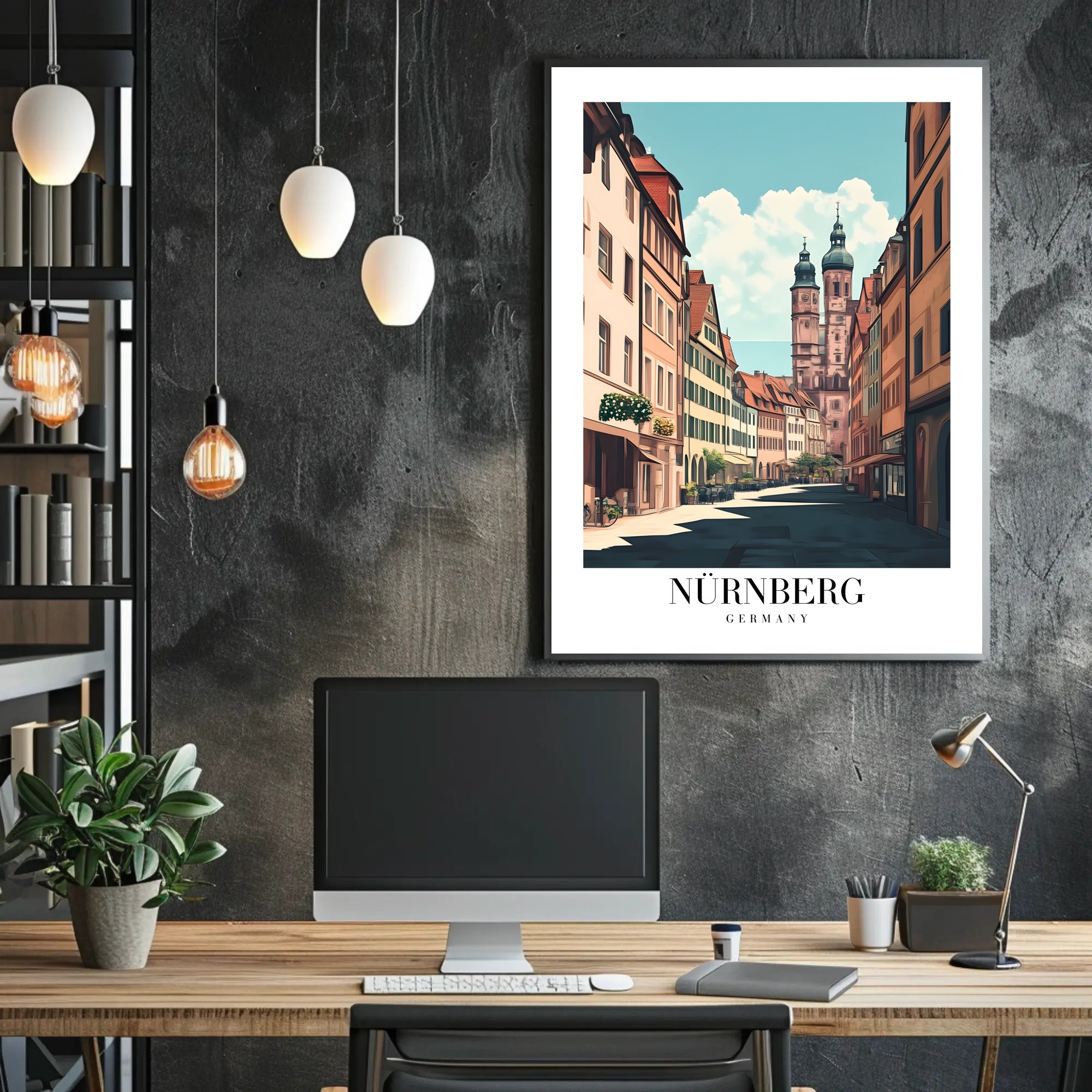 Nürnberg Vintage Architecture Street Scene Urban or Cityscape Poster PosterGoat
