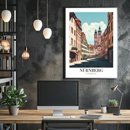 Nürnberg Vintage Architecture Street Scene Urban or Cityscape Poster PosterGoat